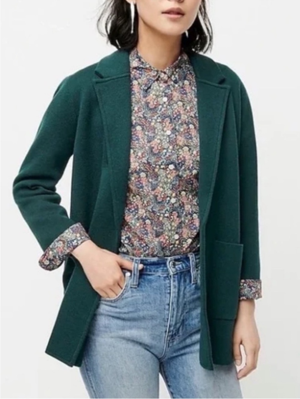J.Crew Green Merino Wool Knit Blazer Cardigan Sweater Jacket Small